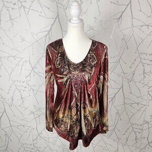 Style & Co Artsy Printed Velvet Flowy Y2K Long Sleeve